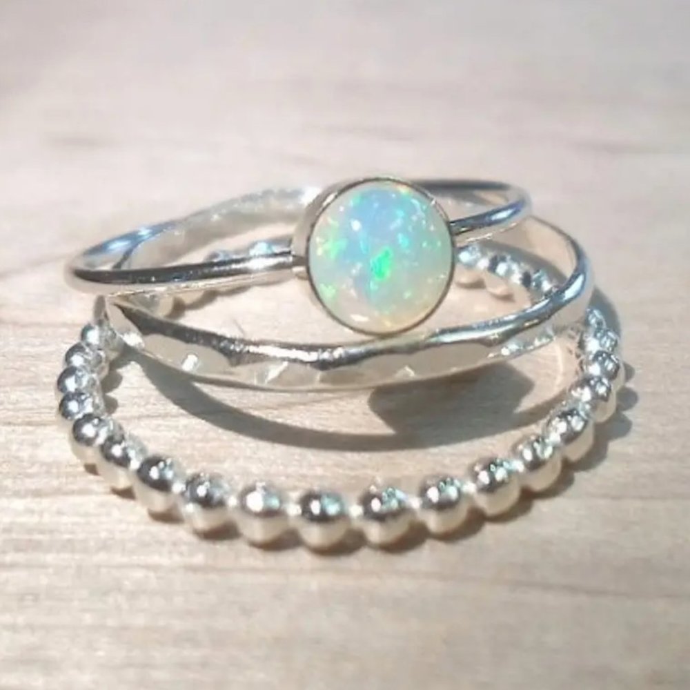 3pcs Boho Moonstar Rings Zinc Alloy Stackable Set Silver NEW